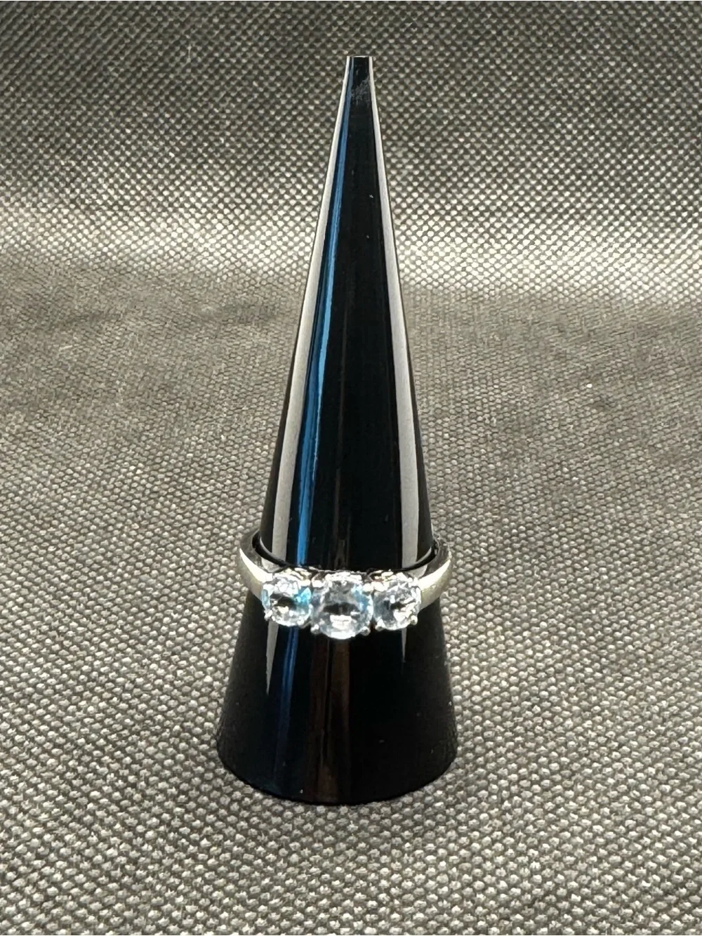 Vintage 925 Sterling Silver Three Stone Ring - Light Blue Past Present Future
